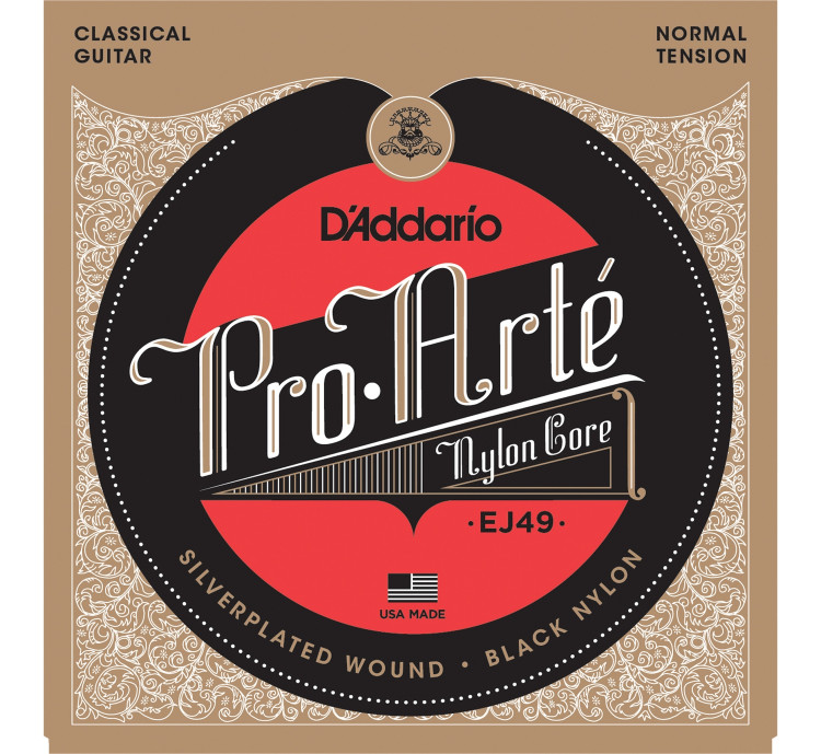 D'ADDARIO EJ49 - струны для классической гитары. серебро (Silver),черный нейлон,нормальное натяжение