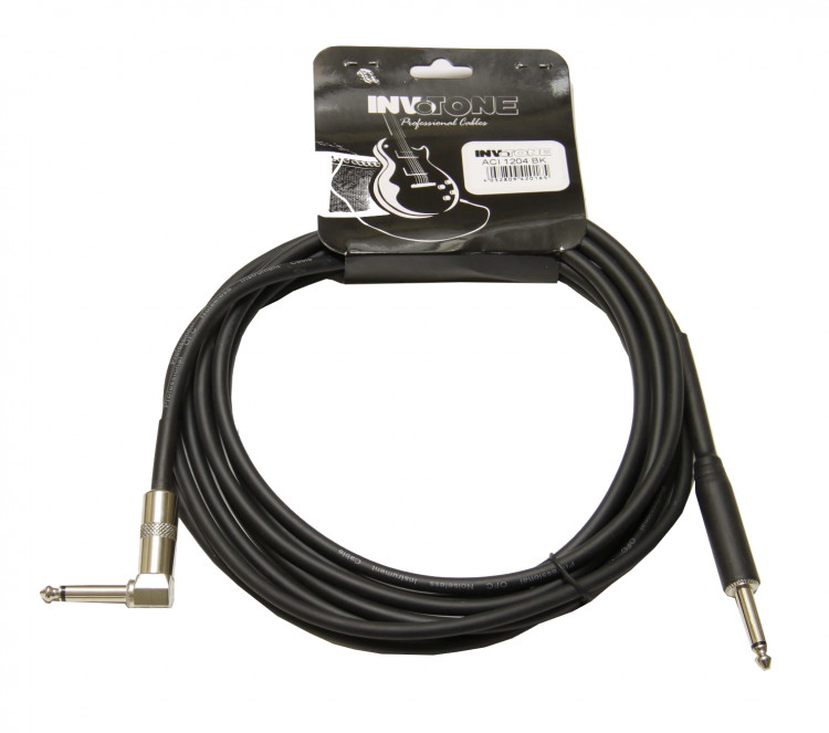INVOTONE ACI1204/BK - инструм. кабель, 6,3 джек моно <-> 6,3 джек моно угловой, длина 4 м (черный)