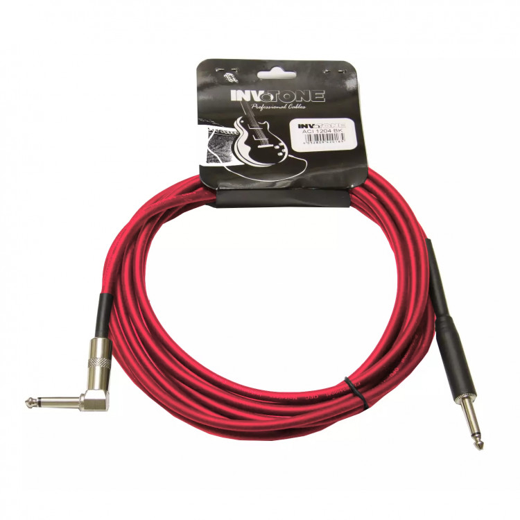 INVOTONE ACI1204/R - инструм. кабель, 6,3 джек моно <-> 6,3 джек моно угловой, длина 4 м (красный)