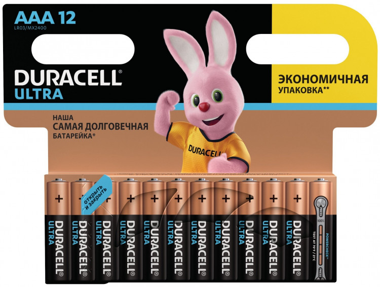Элемент питания Duracell Ultra LR03 AAA бл 12 батарейка щелочная (алкалиновая)