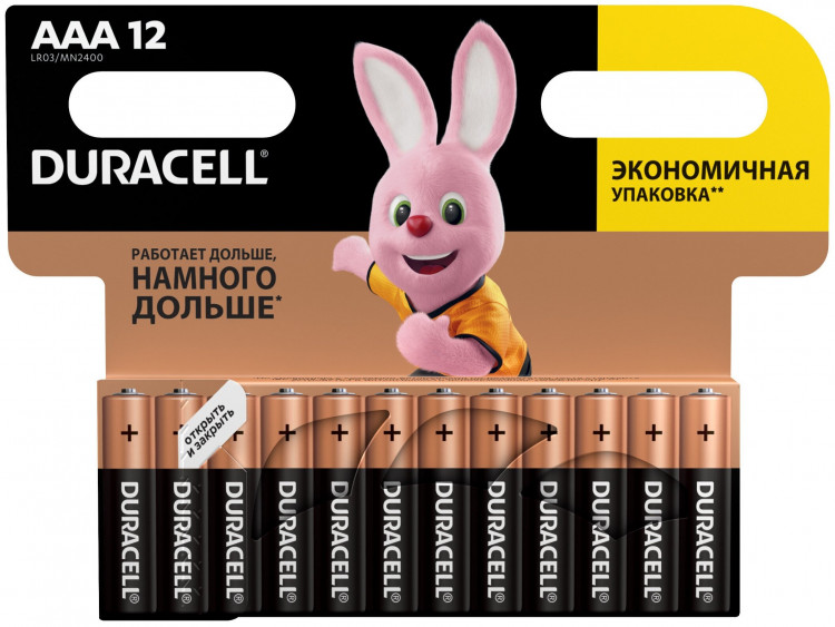 Элемент питания Duracell Basic LR03 AAA 12 батарейка щелочная (алкалиновая)