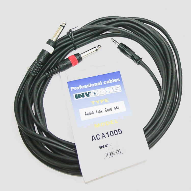 INVOTONE ACA1005 - аудио кабель,  3,5  джек стерео <-> 2 x 6,3 джек моно  длина 5 м