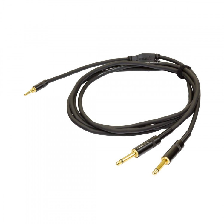 PROEL CHLP170LU3XL - инсертный кабель, 2 х 6,3 джек моно <-> 3.5 джек стерео, длина - 3м