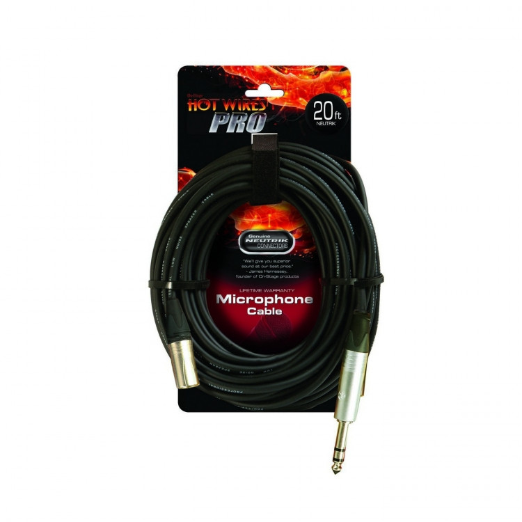 ONSTAGE MC-20NNA - инструменталльный кабель, 6,3 джек стерео <-> XLR(папа), (Neutrik), 6.1м