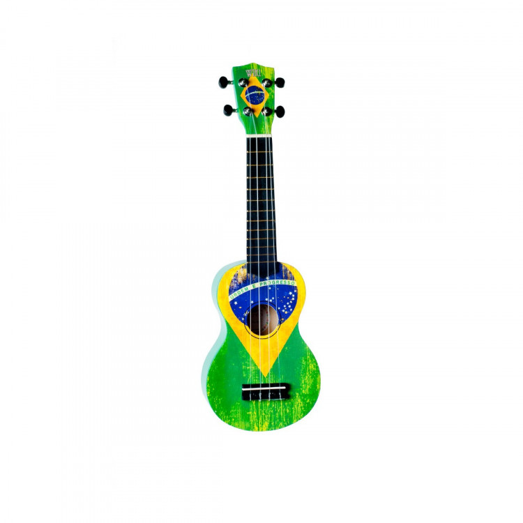 WIKI UK/BZ - гитара укулеле сопрано, рисунок "бразильский флаг", чехол в компл