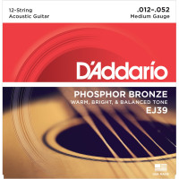 D'ADDARIO EJ39 - струны для 12-струнной гитары, с обмоткой из фосфорной бронзы, Medium 12-52