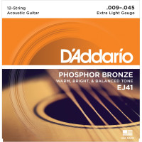 D'ADDARIO EJ41 - струны для 12-струнной гитары, с обмоткой из фосфорной бронзы, Extra Light 9-45