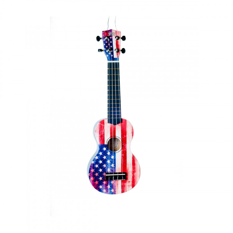 WIKI UK/US - гитара укулеле сопрано, липа, изображение "флага США", чехол в комплекте