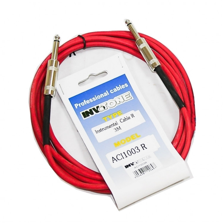 INVOTONE ACI1003/R - инструментальный кабель, 6,3 джек моно <-> 6,3 джек моно, длина 3 м (красный)